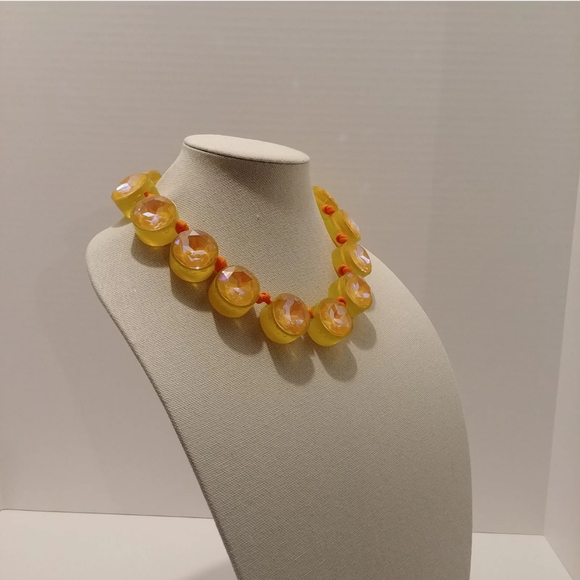 Handmade Crystal Necklace Iridescent Yellow Orange Neon Mixed Media - Picture 6 of 6